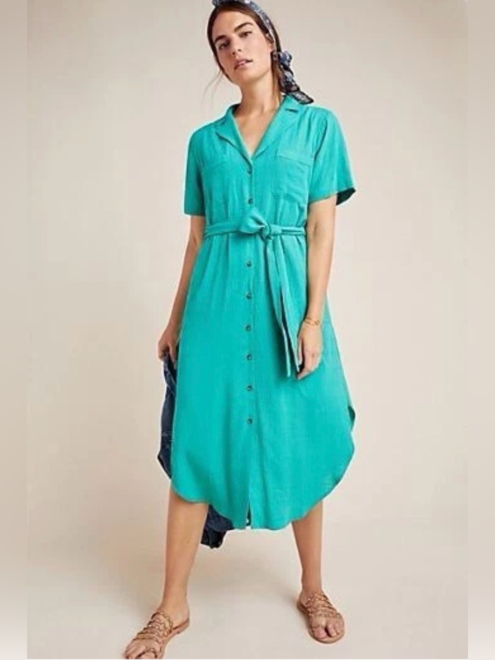 MAEVE ANTHRO Aria Shirt Dress Garden Girl Boho Feminine Fairy Small Green